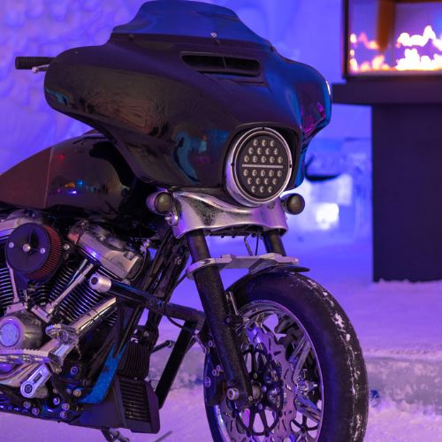 OG Points Cover on black custom motorcycle front with LED headlight