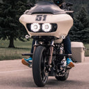 Custom bagger front fairing with twin LED halo headlights and 51 decal