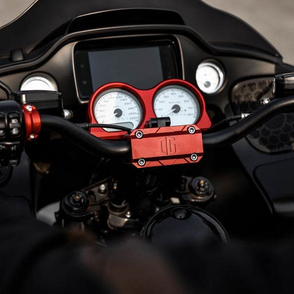 Red OG Road Glide billet gauge bezel rear view