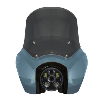 Sharkskin Blue OG Softail Low Rider S Complete T-Sport Fairing Kit with smoked windshield