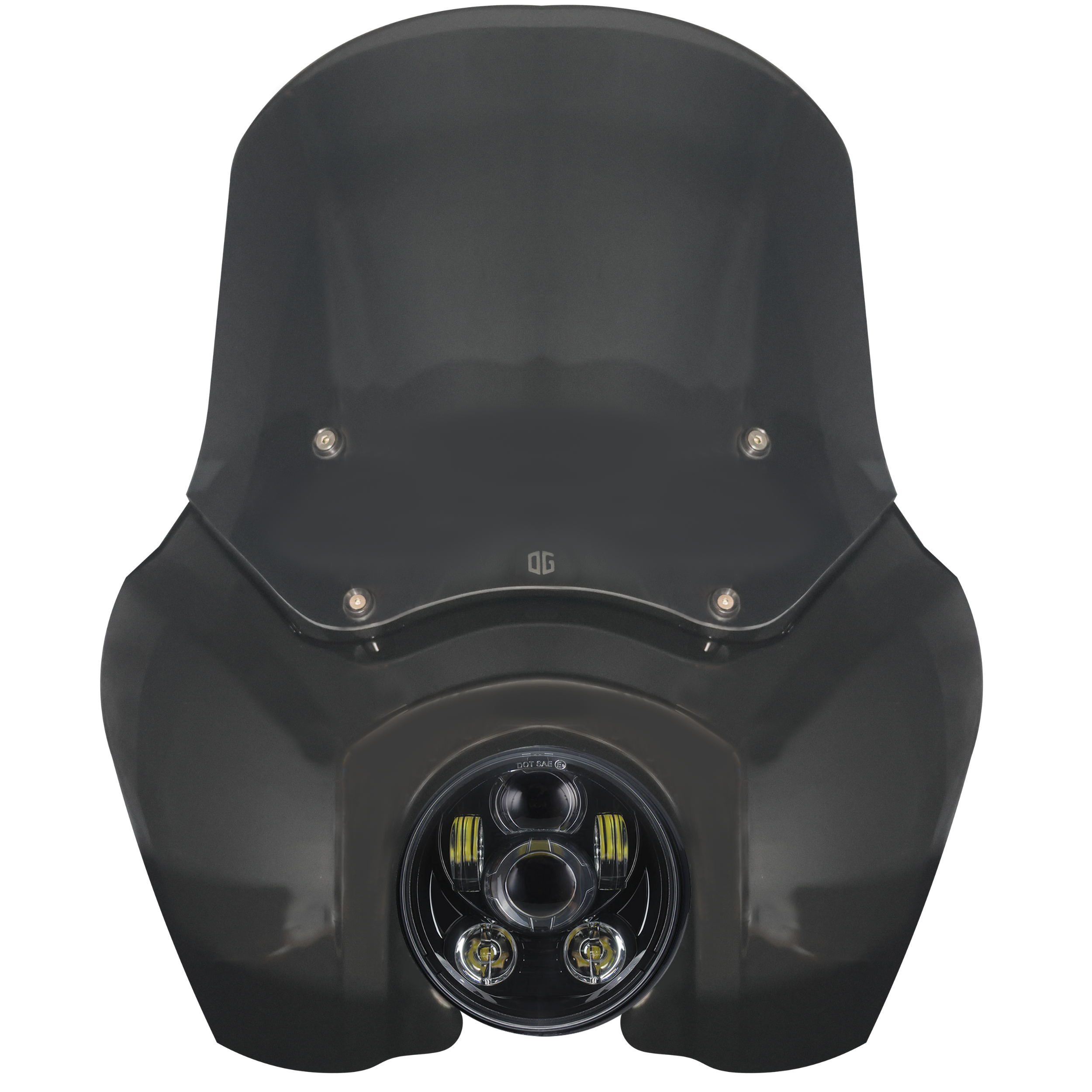 Black OG Softail motorcycle fairing with 5.75-inch projector headlight