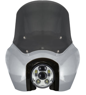 OG Softail Low Rider S T-Sport fairing kit Barracuda Silver front view with windshield and headlight