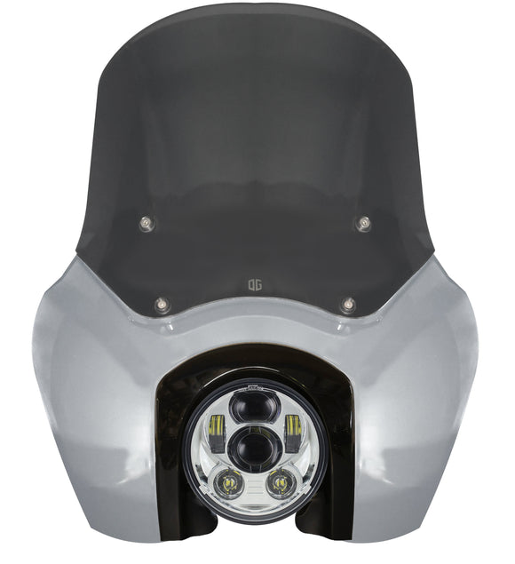 OG Softail Low Rider S T-Sport fairing kit Barracuda Silver front view with windshield and headlight