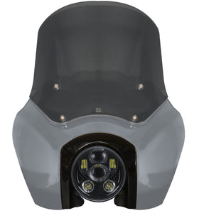 OG Softail Low Rider S T-Sport fairing kit in Gunship Grey with black headlight bezel and smoked windshield