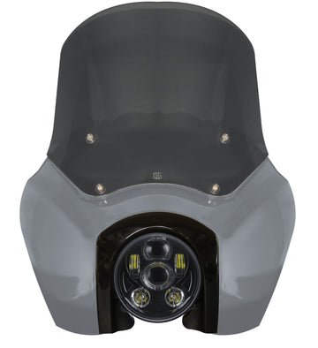 OG Softail Low Rider S T-Sport fairing kit in Gunship Grey with black headlight bezel and smoked windshield