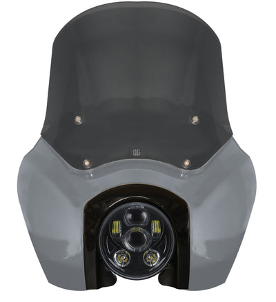 OG Softail Low Rider S T-Sport fairing kit in Gunship Grey with black headlight bezel and smoked windshield