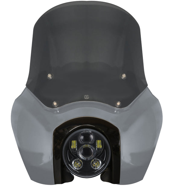 OG Softail Low Rider S T-Sport fairing kit in Gunship Grey with black headlight bezel and smoked windshield