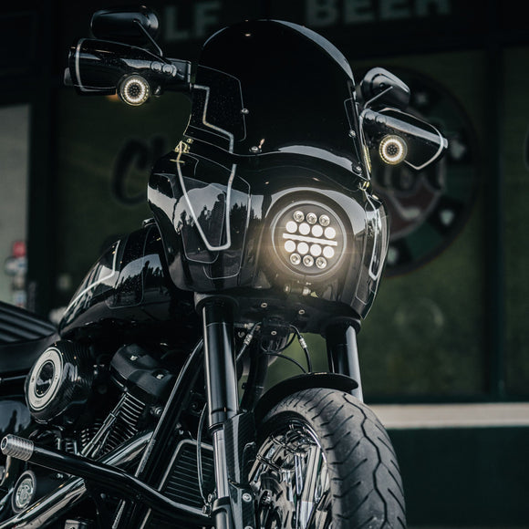 OG Softail Low Rider S Sport Glide T‑Sport fairing kit on black motorcycle with LED headlight