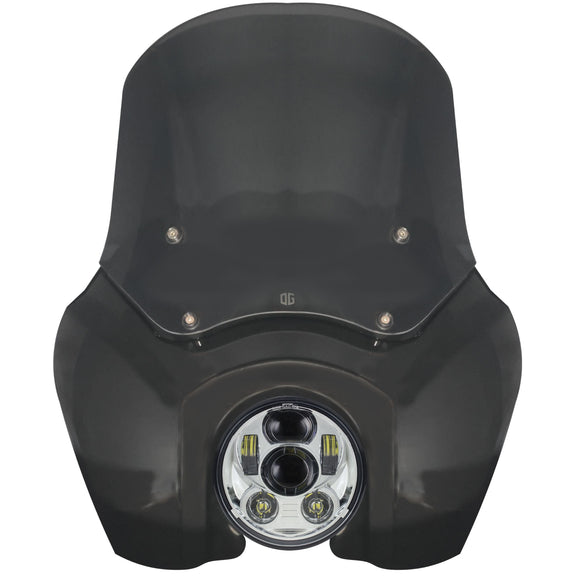 Black sport fairing with tinted windshield and round LED headlight for Harley-Davidson Dyna, Sportster, FXR