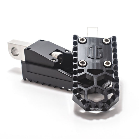 OG HoneyComp V3 Mini foot pegs — compact black anodized motorcycle pegs for Harley‑Davidson