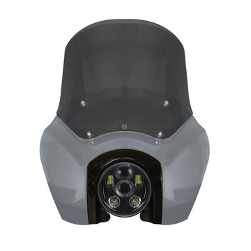 OG Softail Low Rider s_Complete T Sport Fairing Kit Gunship Grey OEM Headlight Grey 5.75 LED Black
