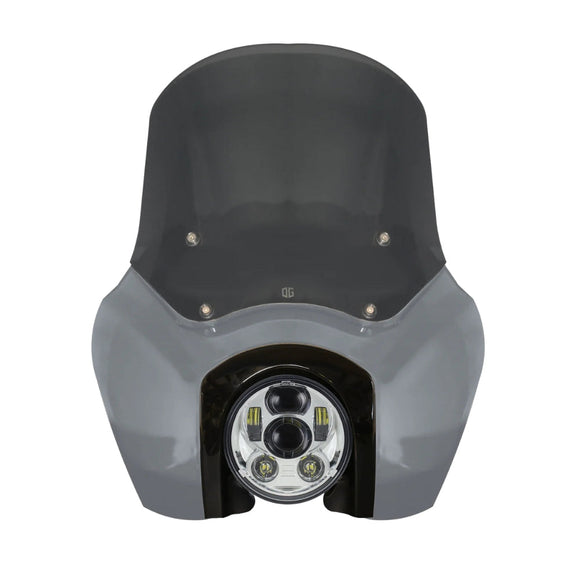 OG Softail Low Rider s_Complete T Sport Fairing Kit Gunship Grey OEM Headlight Grey 5.75 LED Chrome