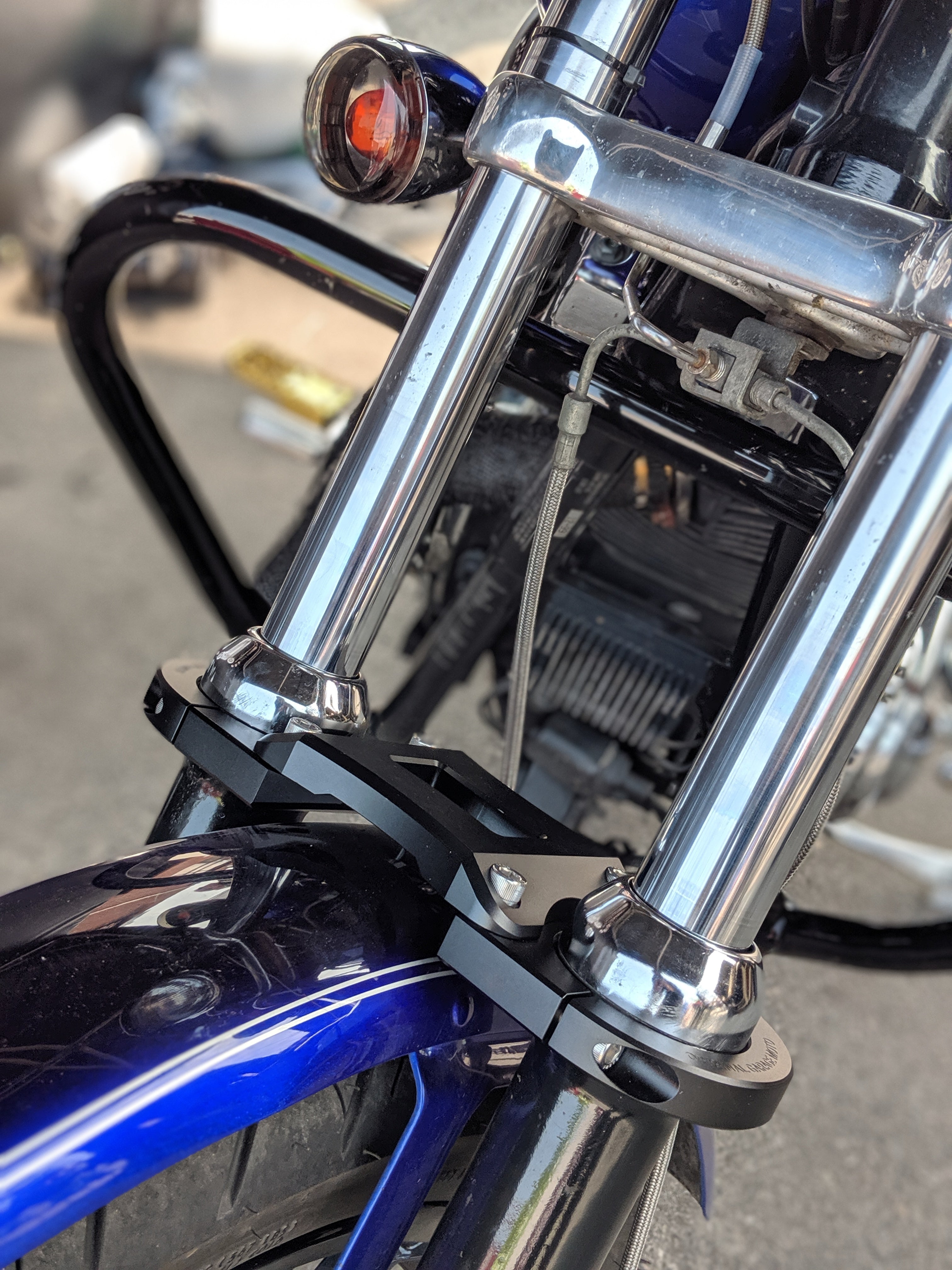 OG Speed 39mm motorcycle fork brace on chrome front forks