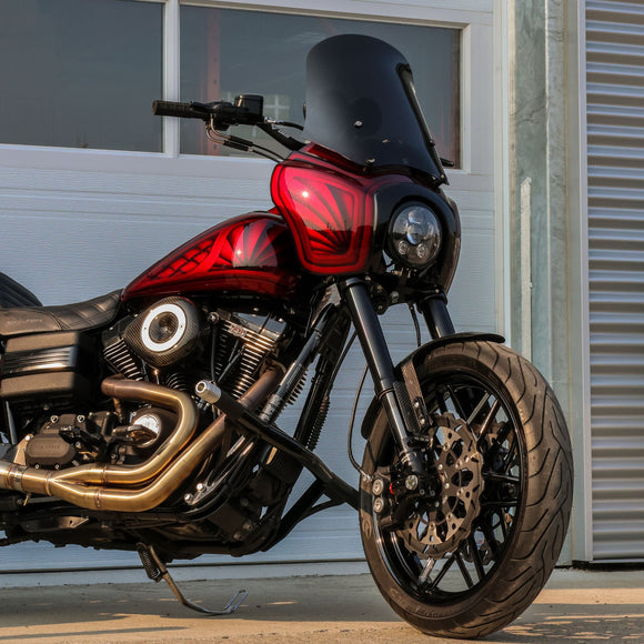 Original Garage Moto Dyna crash bar on red Harley Dyna motorcycle