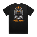 Black t-shirt with an owl design and 'Speed Kings' text on a white background