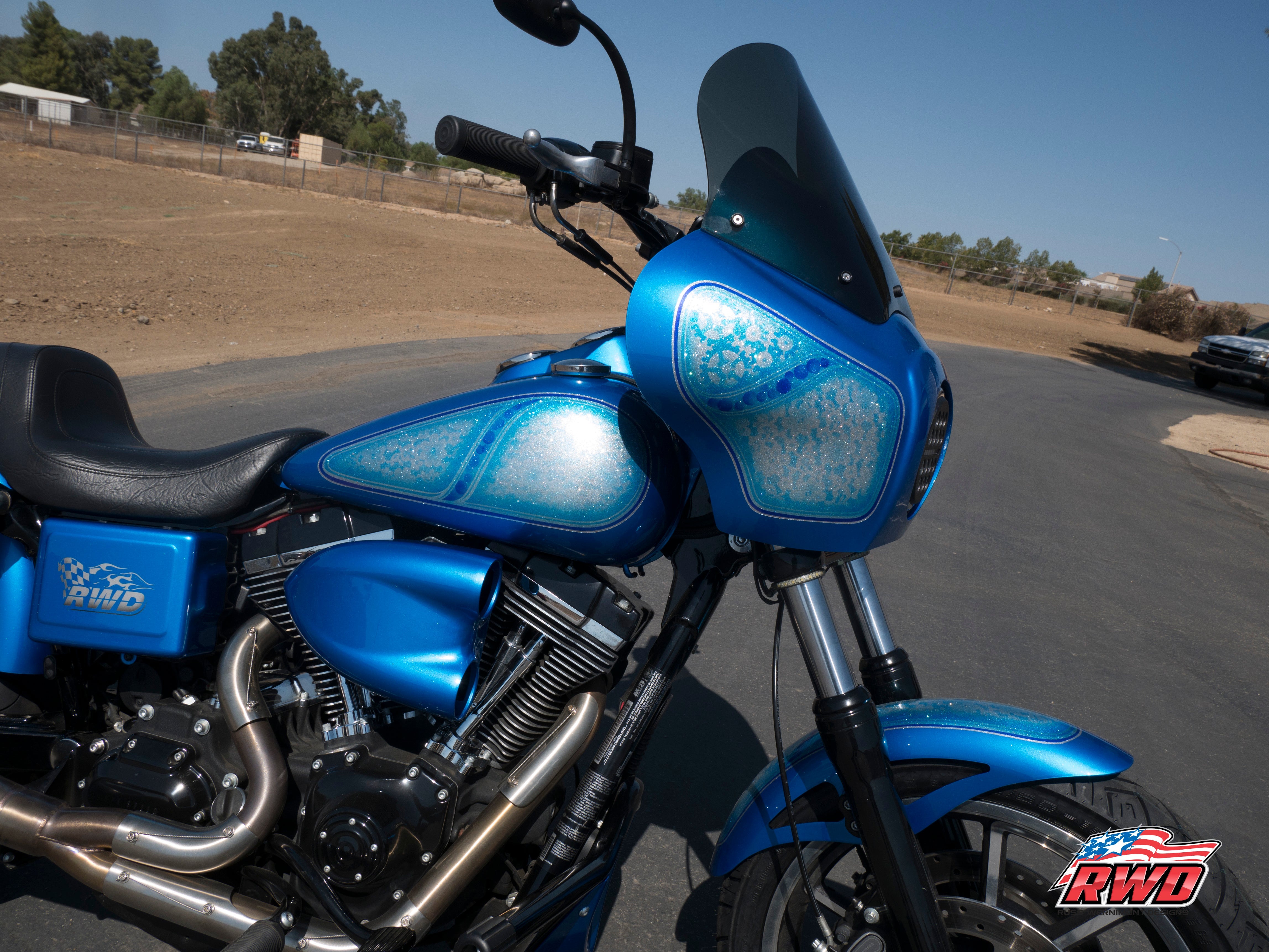 RWD V-Twin TXR blue metallic motorcycle fairing with smoked windshield