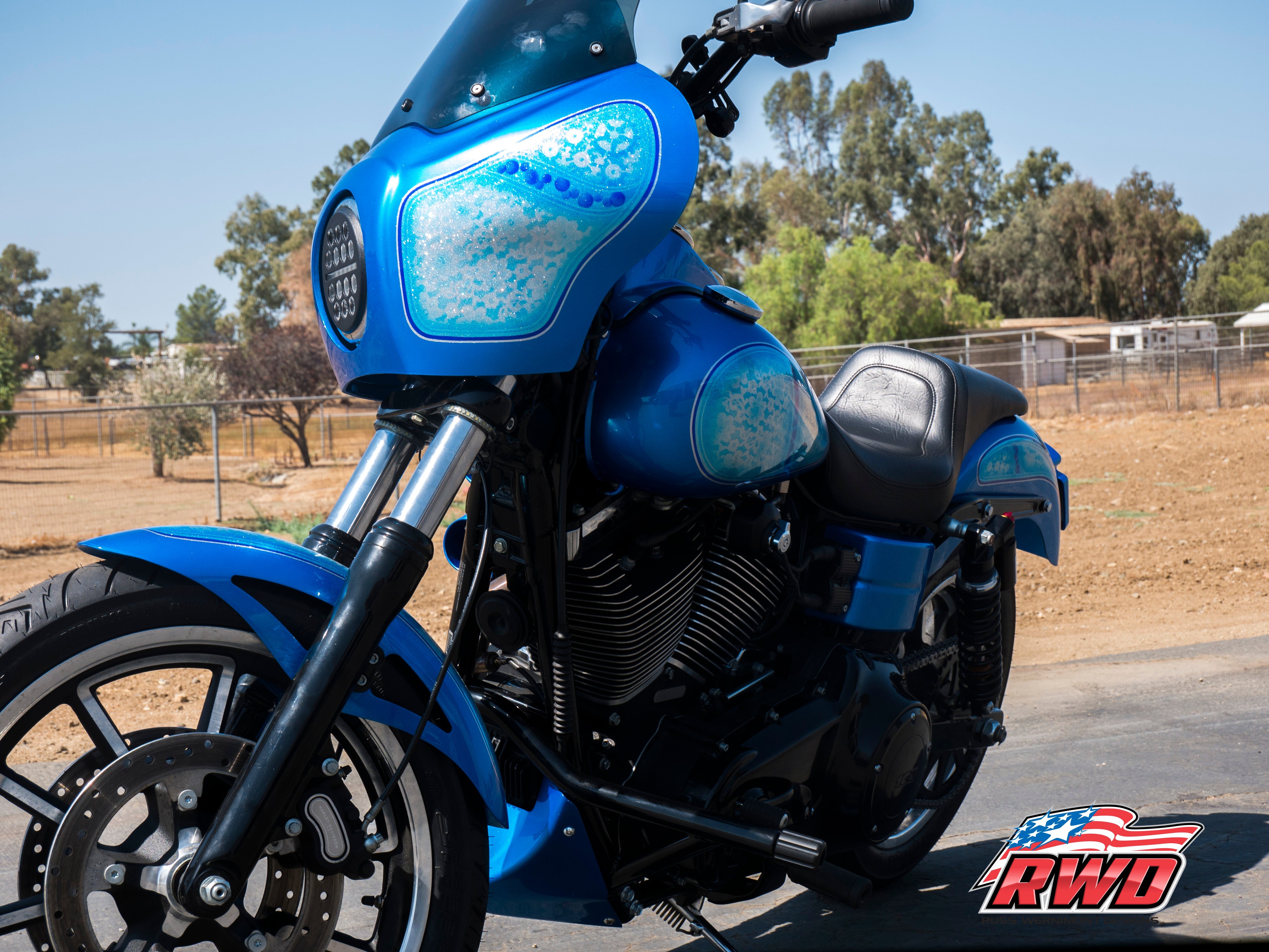 RWD V-Twin TXR fairing on blue custom motorcycle