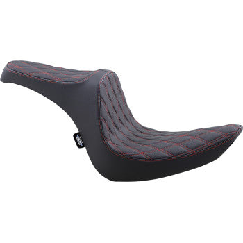 DRAG - PREDATOR III SEAT - BLACK SEAT, DOUBLE DIAMOND RED STITCHING - '06-17 SOFTAIL