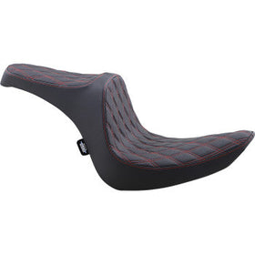 DRAG - PREDATOR III SEAT - BLACK SEAT, DOUBLE DIAMOND RED STITCHING - '06-17 SOFTAIL