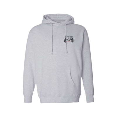 Gray hoodie with finish line speed kings logo on the chest against a white background