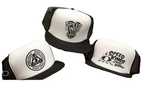 WHITE PANEL FLAT BILL TRUCKER HAT