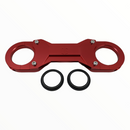 Red anodized aluminum motorcycle upper triple clamp with fork seals