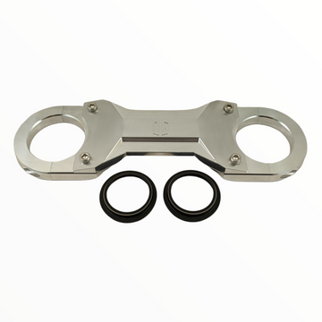 Silver billet aluminum motorcycle top triple clamp with two fork seals