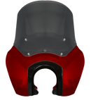 Red motorcycle front fairing with smoked windshield and headlight cutout