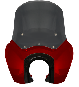 Red motorcycle front fairing with smoked windshield and headlight cutout