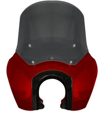 Red motorcycle front fairing with smoked windshield and headlight cutout