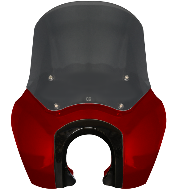 Red motorcycle front fairing with smoked windshield and headlight cutout