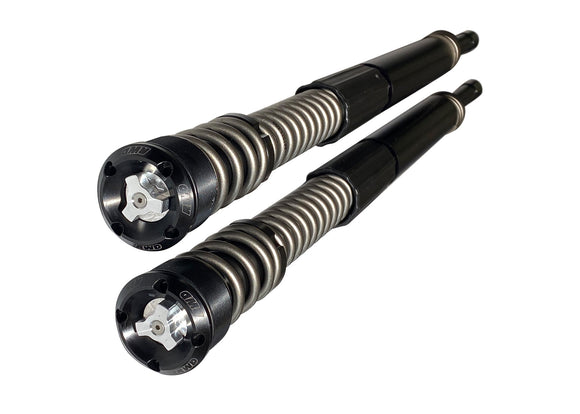 RWD V-Twin RS-1F Dyna motorcycle fork cartridge system pair with black bodies and exposed steel springs