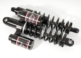 RWD V-Twin RS-2 rear shock absorbers for Harley FXR pair with remote reservoirs, black finish