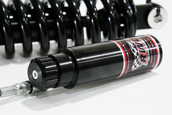 RWD V-Twin RS-1 shock absorber with remote reservoir, side view for 2018 Softail