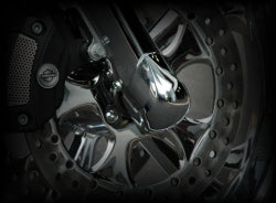 RWD V-Twin 41mm Smooth lower-leg and axle cover, chrome cast aluminum, hides axle mounting hardware on stock Harley-Davidson fork leg