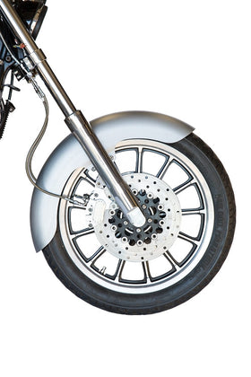 RWD V-Twin 19in OCF front fender, one-piece stamped 14-gauge steel, fits 1984–2000 FXR (100/90/19 tire, 34.75in long)