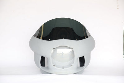 RWD V-Twin FXRT hand-laid fiberglass fairing with 10-inch Duraplex windscreen and headlight cover, fits Dyna, FXR, Road King, 18-14 Softail Low Rider, Sport Glide, Street Bob