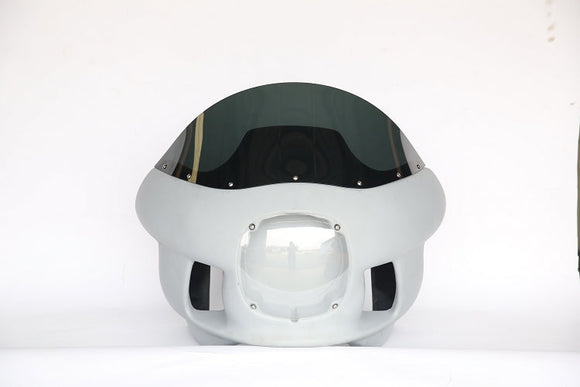 RWD V-Twin FXRT hand-laid fiberglass fairing with 10-inch Duraplex windscreen and headlight cover, fits Dyna, FXR, Road King, 18-14 Softail Low Rider, Sport Glide, Street Bob