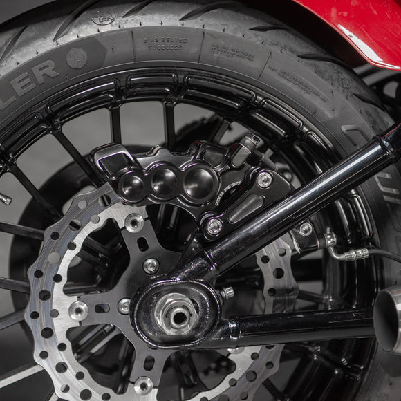 Ness rear caliper bracket for M8 softail installed on fxlrst