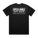 Black t-shirt with 'Speed-Kings Cycle Supply' text on a white background