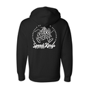 Black Motorcycle Hoodie with Running Pyramid graphic and Speed Kings Cycle Supply on the back on a white background
