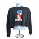 Black crop top sweatshirt with a large number '1' and 'Speed-Kings' logo  against a white background