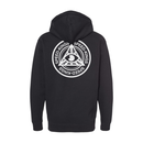 Black hoodie with a white Speed Kings Logo on the back against a white background