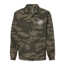Waterproof Coaches Camouflage jacket with SKC Circle logo on a white background
