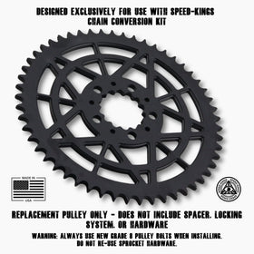 Black Speed-Kings Star rear sprocket made in USA for Harley Davidson on a white background