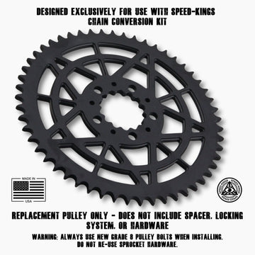 Black Speed-Kings Star rear sprocket made in USA for Harley Davidson on a white background