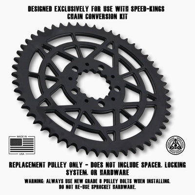 Black Speed-Kings Star rear sprocket made in USA for Harley Davidson on a white background
