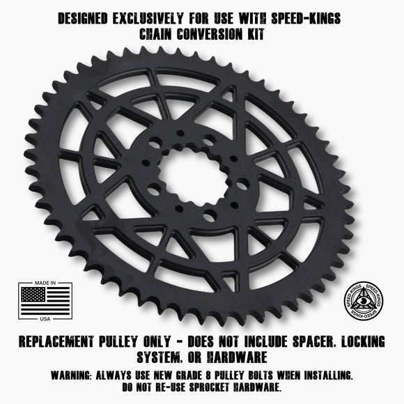 Black Speed-Kings Star rear sprocket made in USA for Harley Davidson on a white background