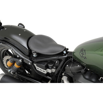 DRAG - SMALL LOW-PROFILE SPRING SOLO SEAT - BLACK LEATHER, WHITE STITCHING - CUSTOM & RIGID