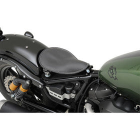 DRAG - SMALL LOW-PROFILE SPRING SOLO SEAT - BLACK LEATHER, WHITE STITCHING - CUSTOM & RIGID